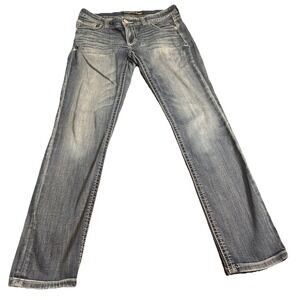 Express Jeans Women's‎ Sz 6R Blue Skinny Stretch Denim Mid Rise Distressed